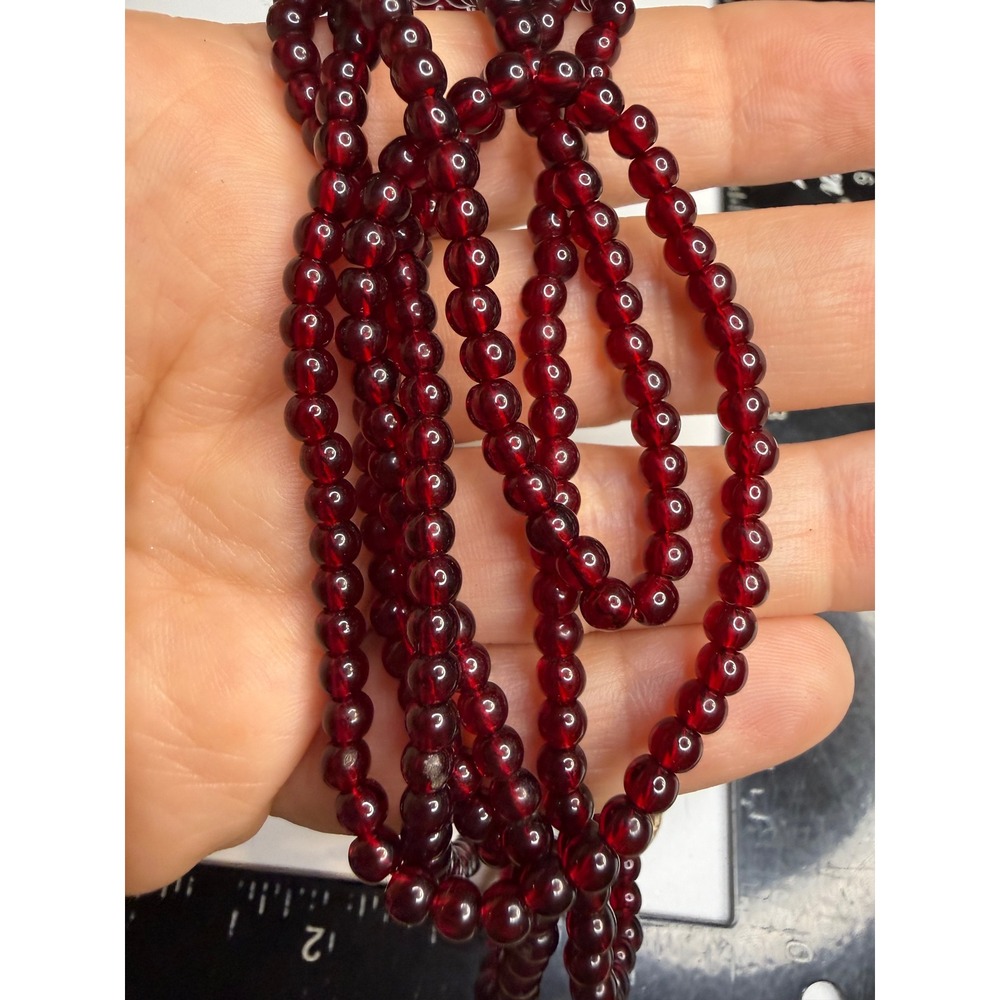 Red Glass Bead Double Strand Necklace Textured Gold Tone Toggle Clasp 18.5in